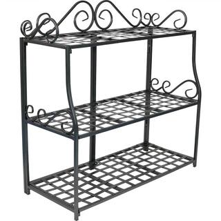 Sunnydaze 3-Tier Metal Iron Plant Stand with Scroll Edging HMI-757