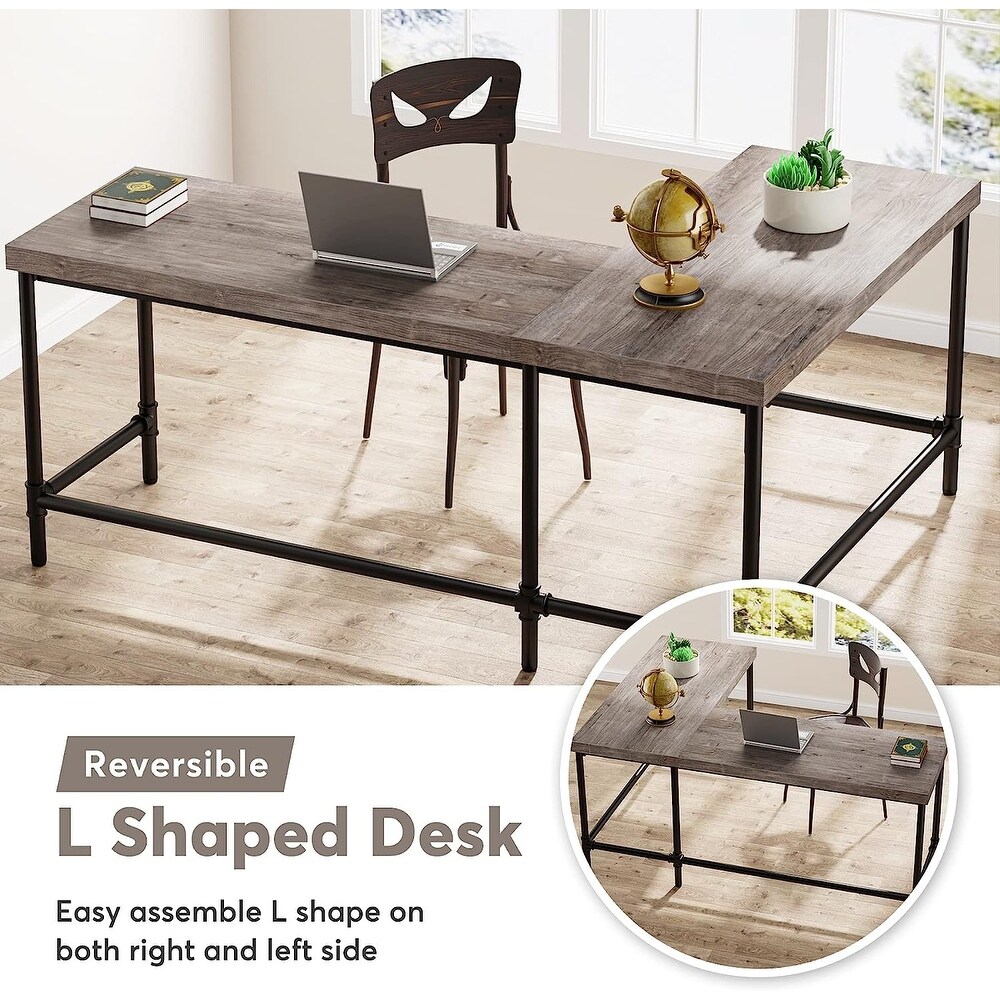 Tribesigns L Shaped Desk  67 inch Industrial Corner Computer Office Desk