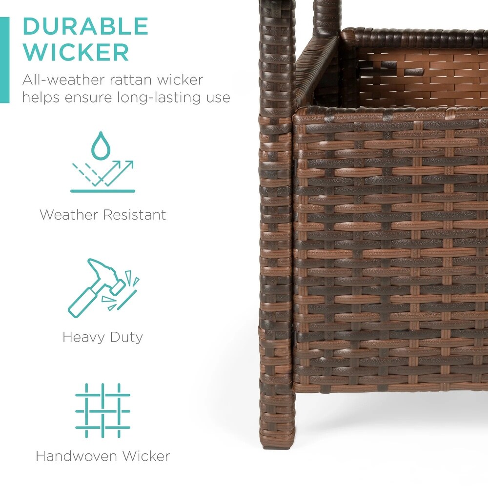 Outdoor Wicker Patio Side Table Accent Furniture w/ Umbrella Hole