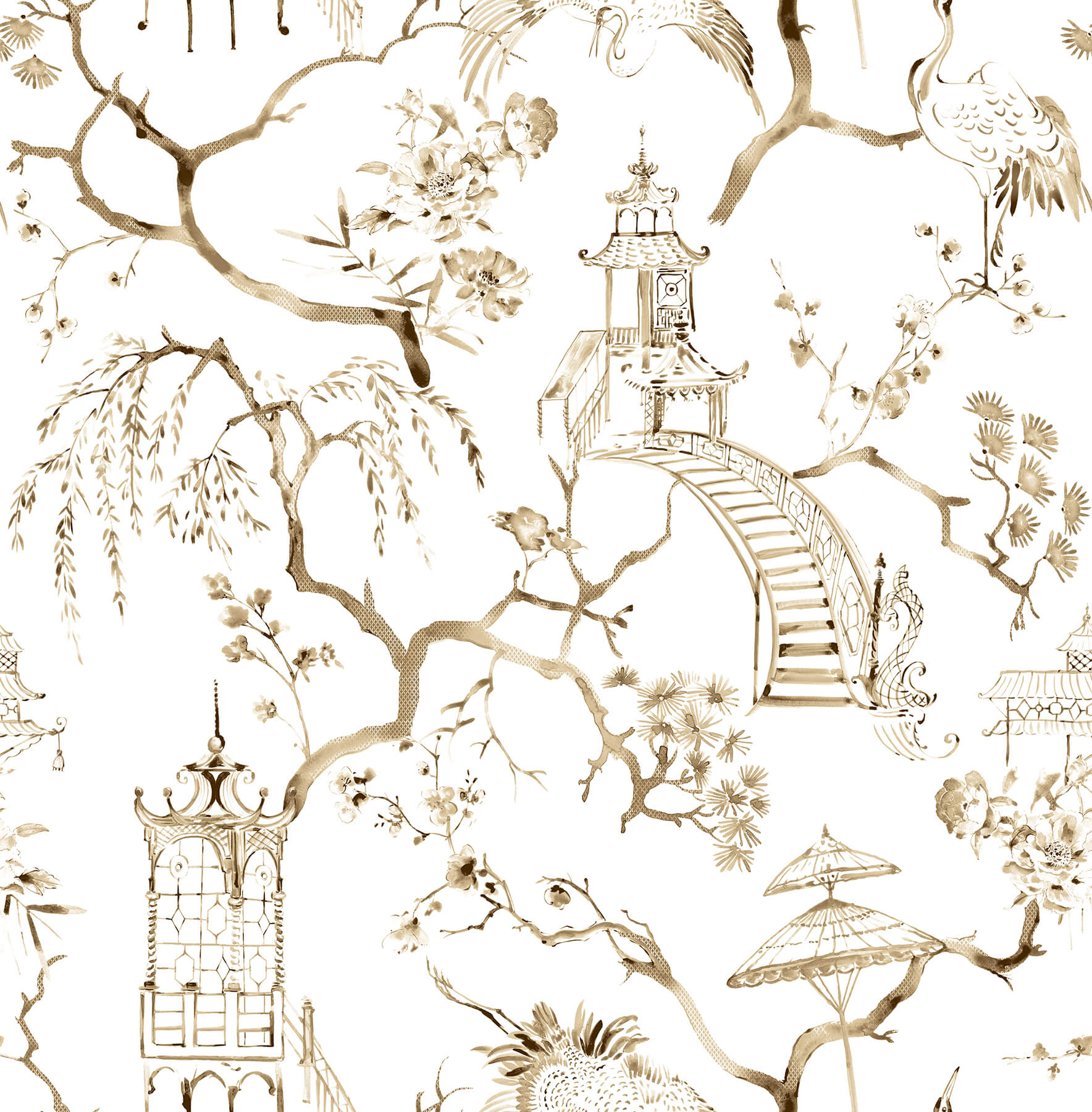 Sample Serena Coffee Chinoiserie Wallpaper