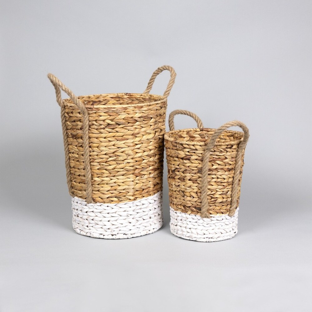HomeRoots Set of Two Woven White and Natural Wicker Baskets   12