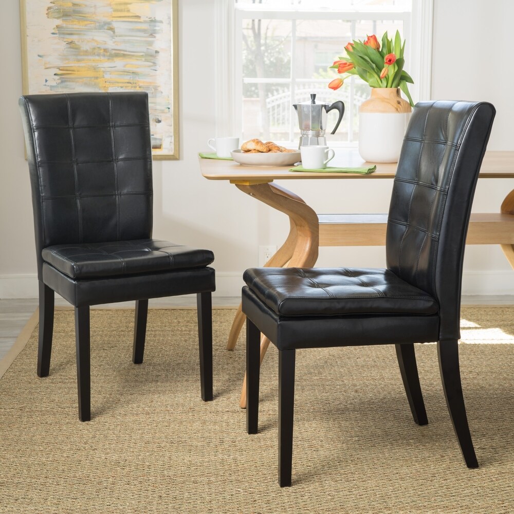 Crayton Black Leather Dining Chair (Set of 2) by Christopher Knight Home