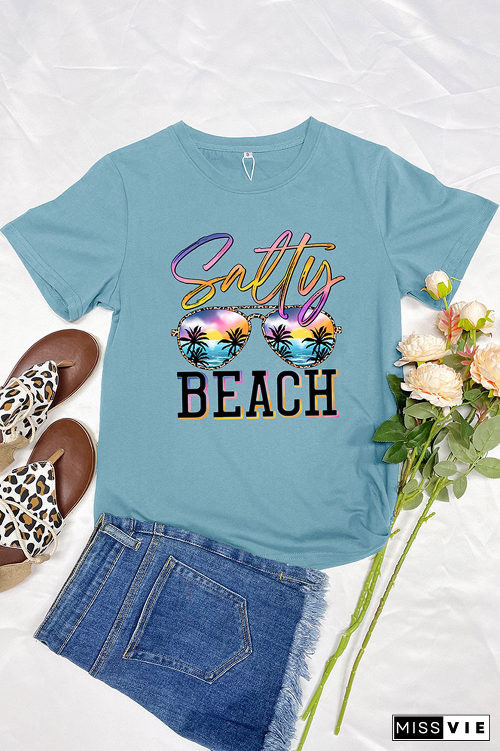 Salty Beach Sunglasses Short Sleeve Graphic Tee Wholesale