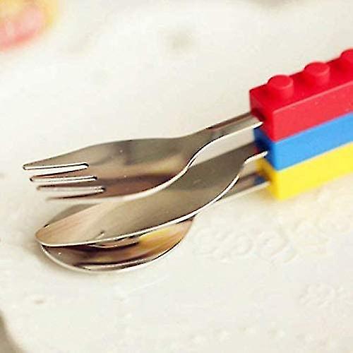 Botao Bright Colourful Stacking Blockware Cutlery Set For Children Knife Fork Spoon Stainless Steel Fun Dinner Utensils Tableware Silicone Handle - Sn