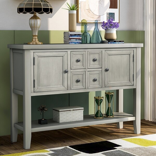 Cambridge Series Buffet Sideboard Console Table with Bottom Shelf Gray