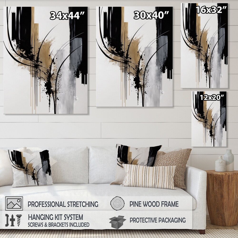 Designart 'Black  White And Gold Expression II' Modern Canvas Wall Art