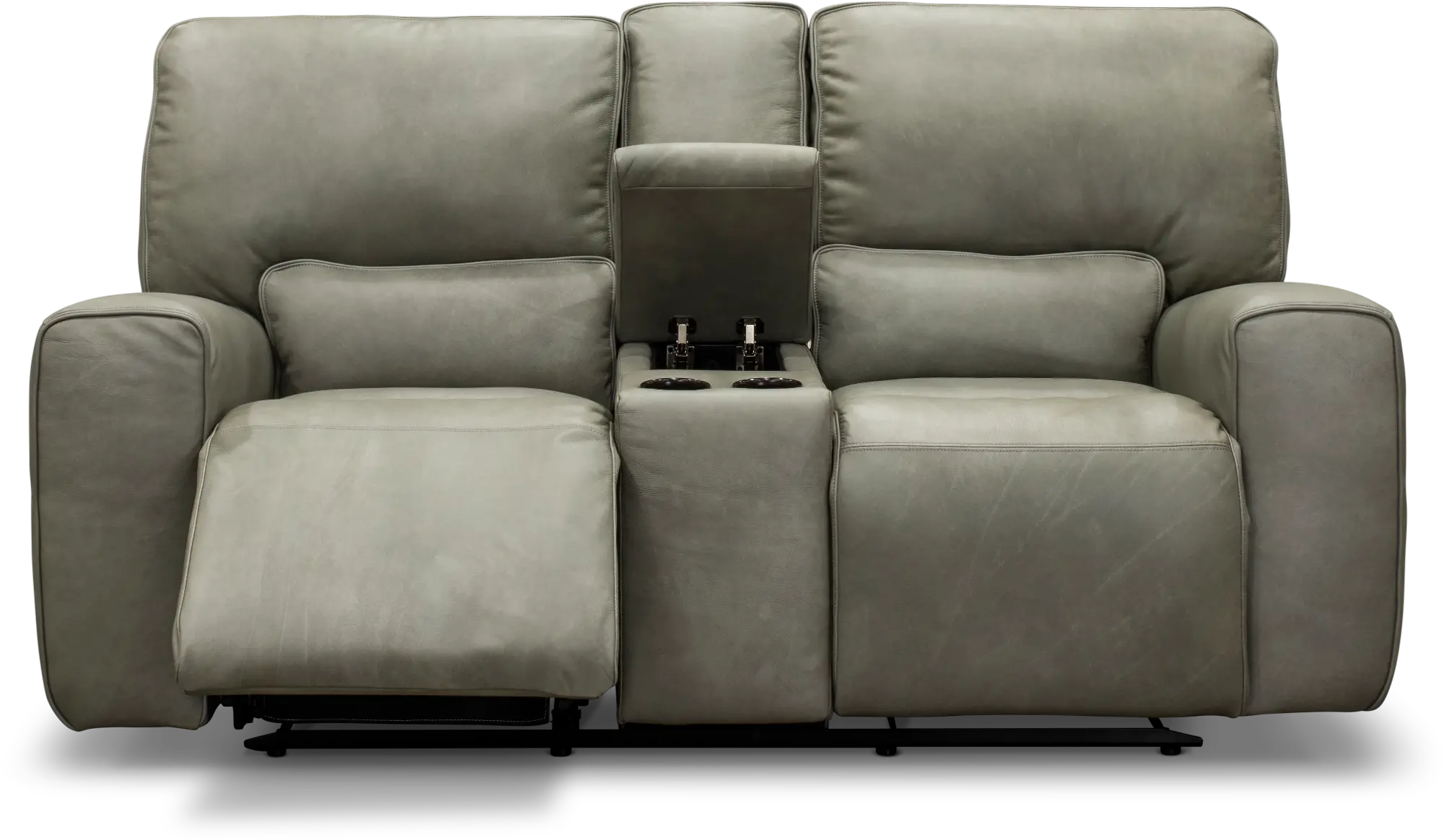 Madrid Gray Leather-Match Power Reclining Loveseat with Console