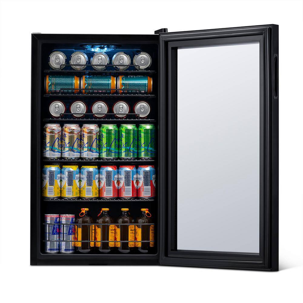 NewAir 19 in. 126 (12 oz.) Can Freestanding Beverage Cooler Fridge with Adjustable Shelves Modern Black AB-1200B