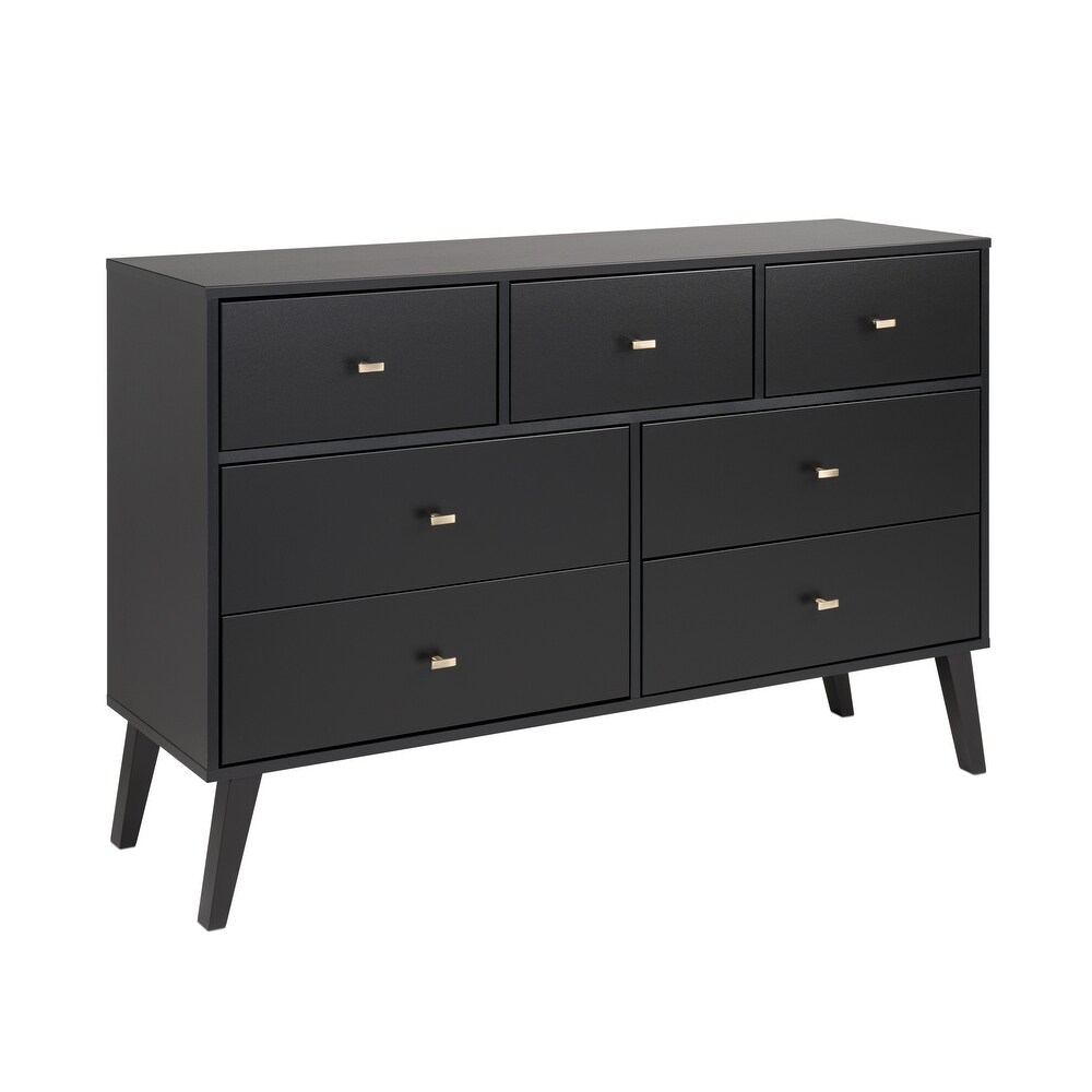 Prepac Milo Mid Century Modern 7 Drawer Double Dresser for Bedroom  Chest of Drawers  Contemporary Bedroom Furniture