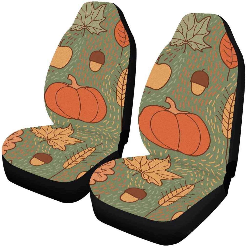 FMSHPON Set of 2 Car Seat Covers Pumpkins Leaves Wheat Apples Beautiful For Thanksgiving Universal Auto Front Seats Protector Fits for Car，SUV Sedan，Truck