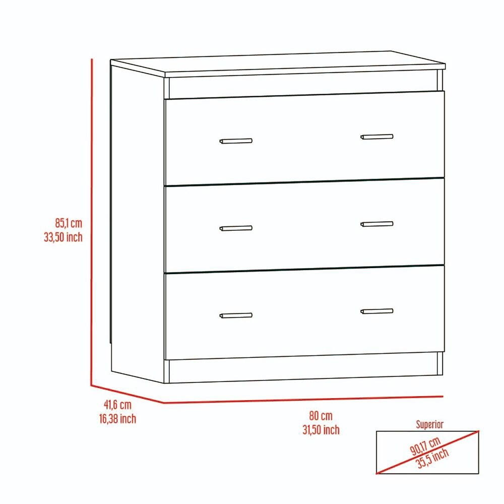 Classic Three Drawer Dresser with Handles Black/Light Gray/White