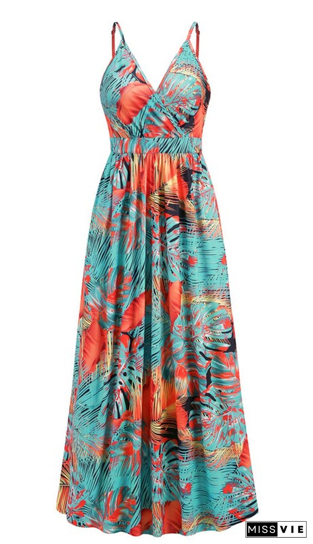 Wrap V Neck Abstract Print Cami Maxi Dress