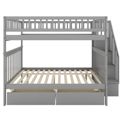 Full Over Full Bunk Bed with Two Drawers and Stora...