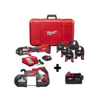 MW M18 18-Volt Lithium-Ion Brushless FORCE LOGIC Press Tool Kit w 12 in. - 2 in. Jaws Kit w Bandsaw and 5.0Ah Battery 2922-22-2729-20-48-11-1850