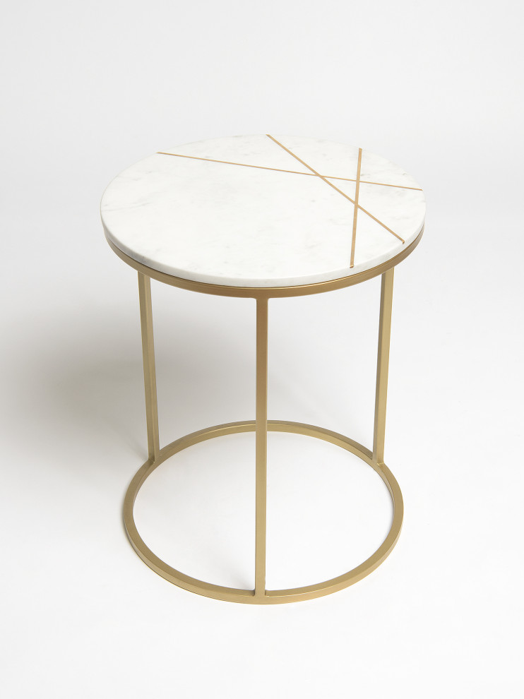 Piers Inlay Round Marble Side Table   Contemporary   Side Tables And End Tables   by Best Home Fashion  Houzz