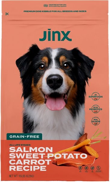 Jinx Salmon， Sweet Potato， Carrot Grain-Free Kibble Dry Dog Food， 11.5-lb bag