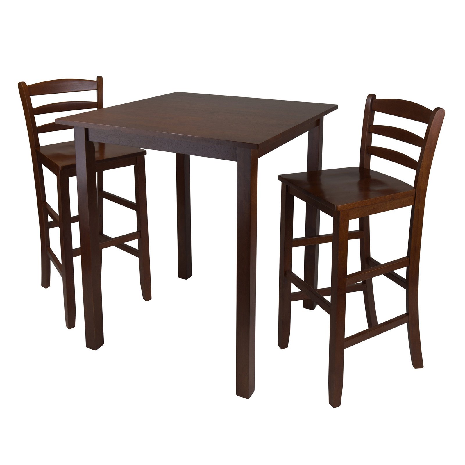 Winsome Wood Parkland 3-Pc High Dining Table with 2 Ladder Back Bar Stools， Walnut