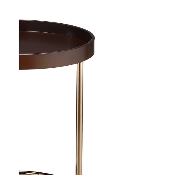 21.75 Inches Wooden Lipped Edge Side Table with Metal Legs， Brown