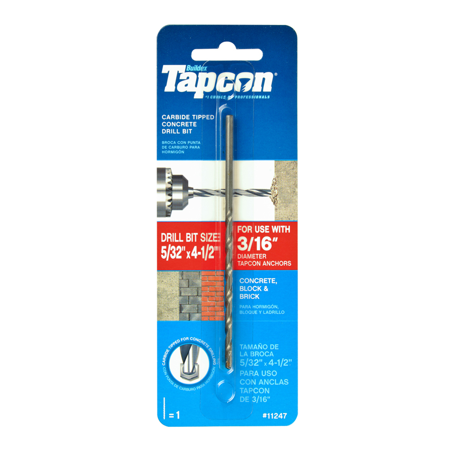 Tapcon 5/32 in. X 4-1/2 in. L Carbide Tipped Concrete Drill Bit 1 pc