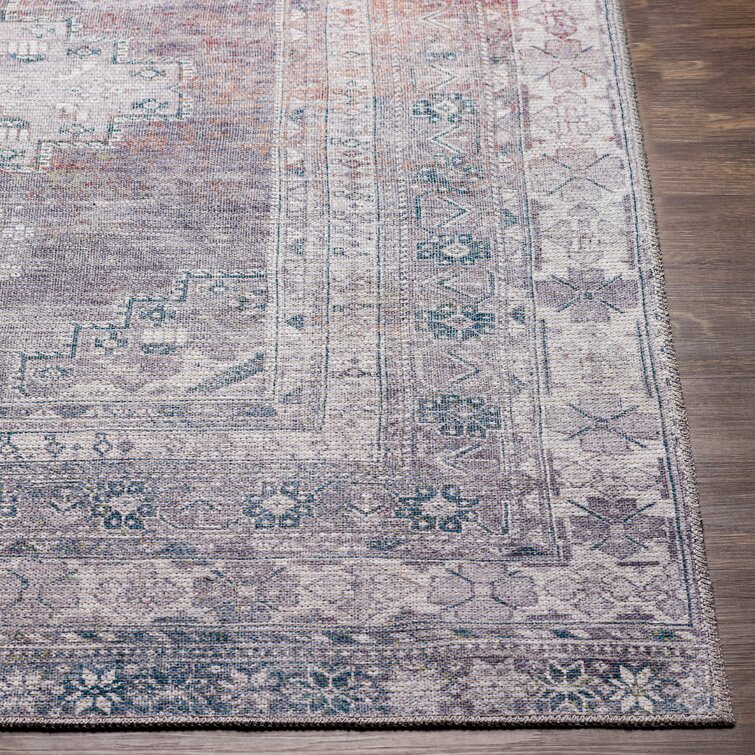 Agalia Machine Washable Oriental Charcoal/Gray Area Rug