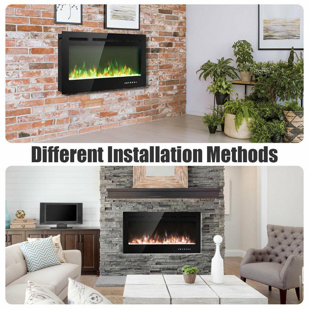 Gymax 40 in. Electric Fireplace Recessed and Wall Mounted 750-Watt1500-Watt with Multicolor Flame GYM03651