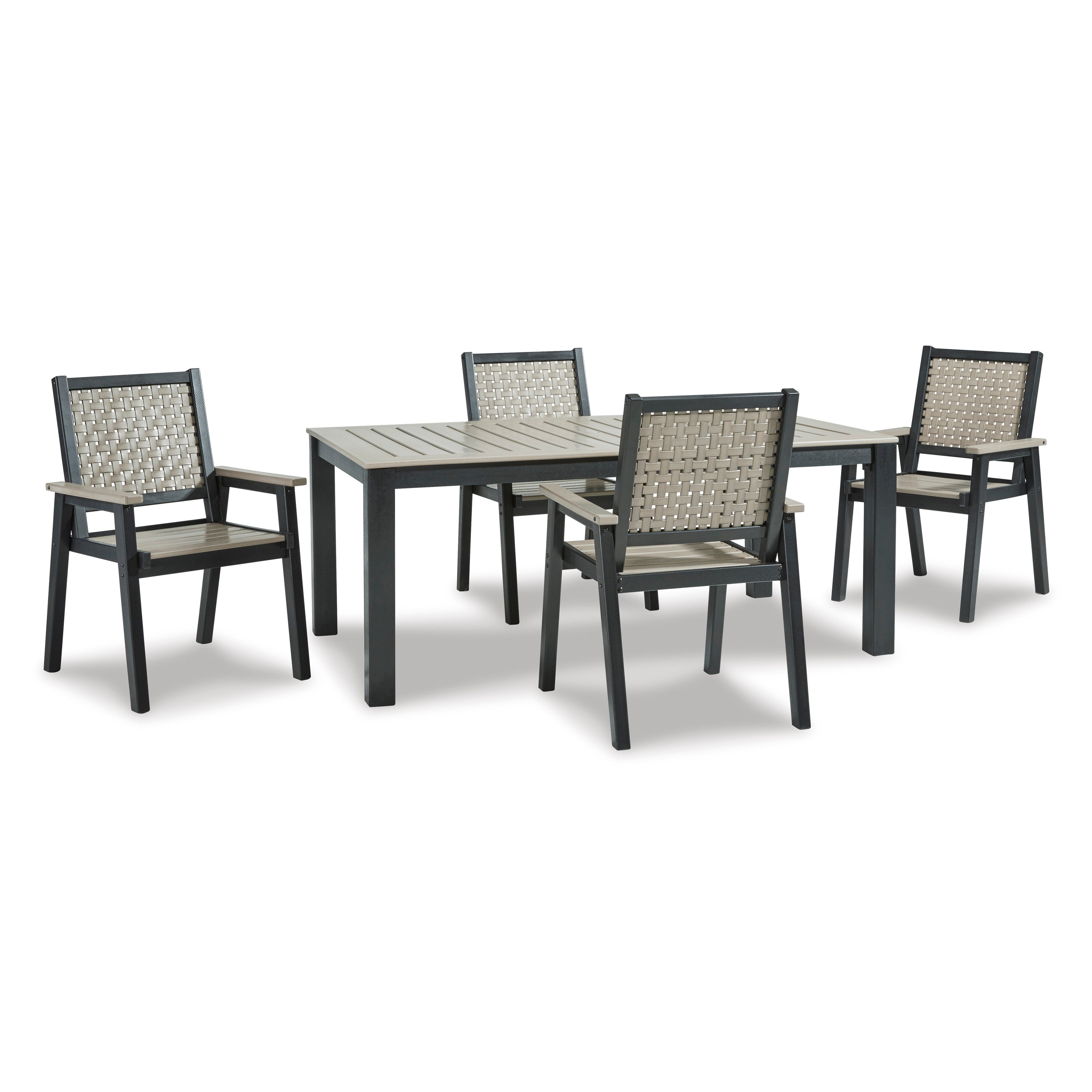 Poly Lattice 7pc Outdoor 72 Dining Set in 2-Tone Black/Driftwood-Taupe