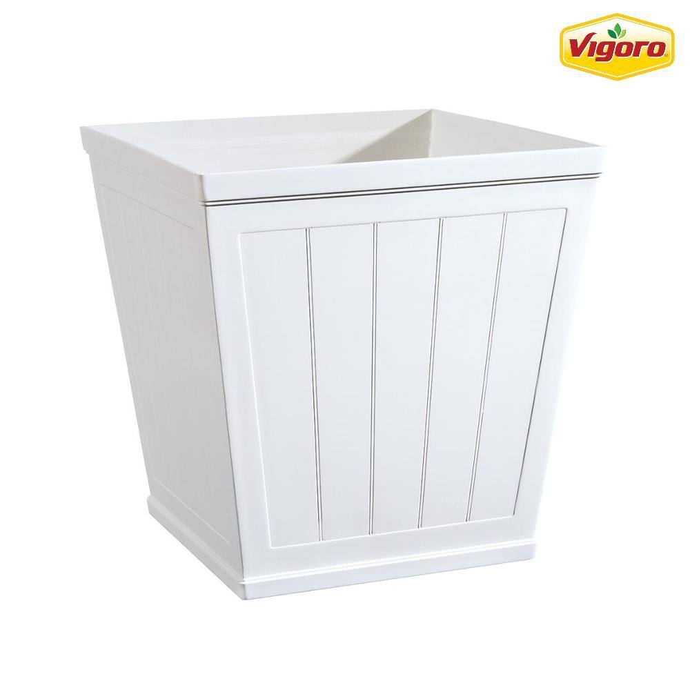 Vigoro 20 in. Eden Large White Resin Square Planter (20 in. L x 20 in. W x 20 in. H) HD1114-089