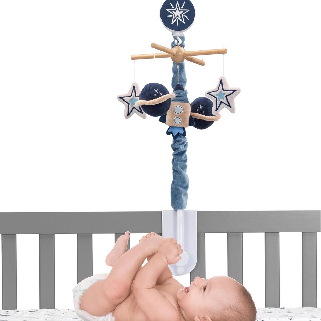 Lambs amp Ivy Sky Rocket Planets stars Musical Baby Crib Mobile Soother Toy Blue