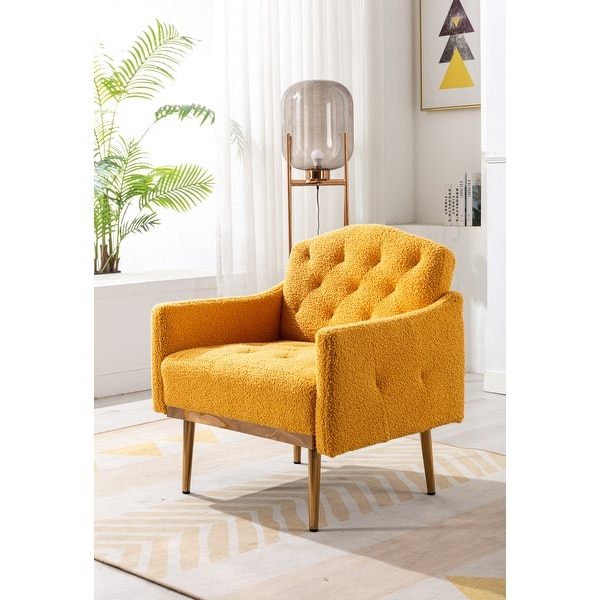 Teddy Fabric Upholstered Tufted Accent Chair With Rose Golden feet