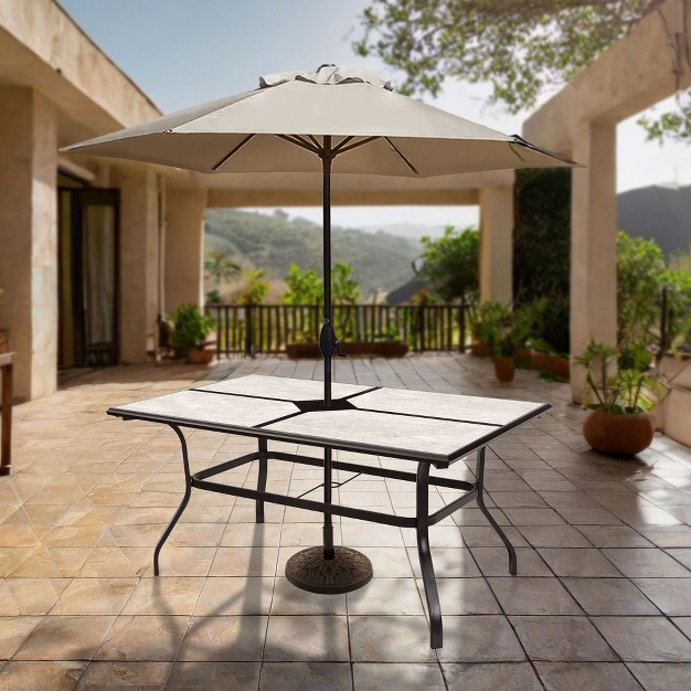 Drop In Tile Dining Table Outdoor Kitchen Furniture Aluminum Frame Tabletop With Umbrella Hole Black