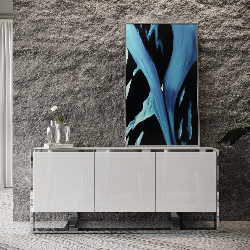 Modrest Fauna Modern White High Gloss   Stainless Steel Buffet