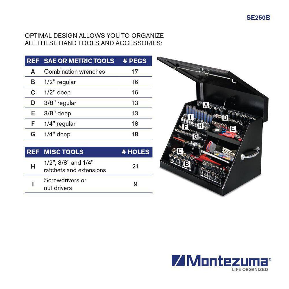 Montezuma 27 in. W x 18 in. D Portable Triangle Top Tool Chest for Sockets Wrenches and Screwdrivers in Black Powder Coat SE250B