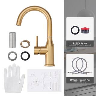 WOWOW Single Handle Gooseneck Bar Faucet with 360 Swivel in Brushed Gold 2320201G-BHHD