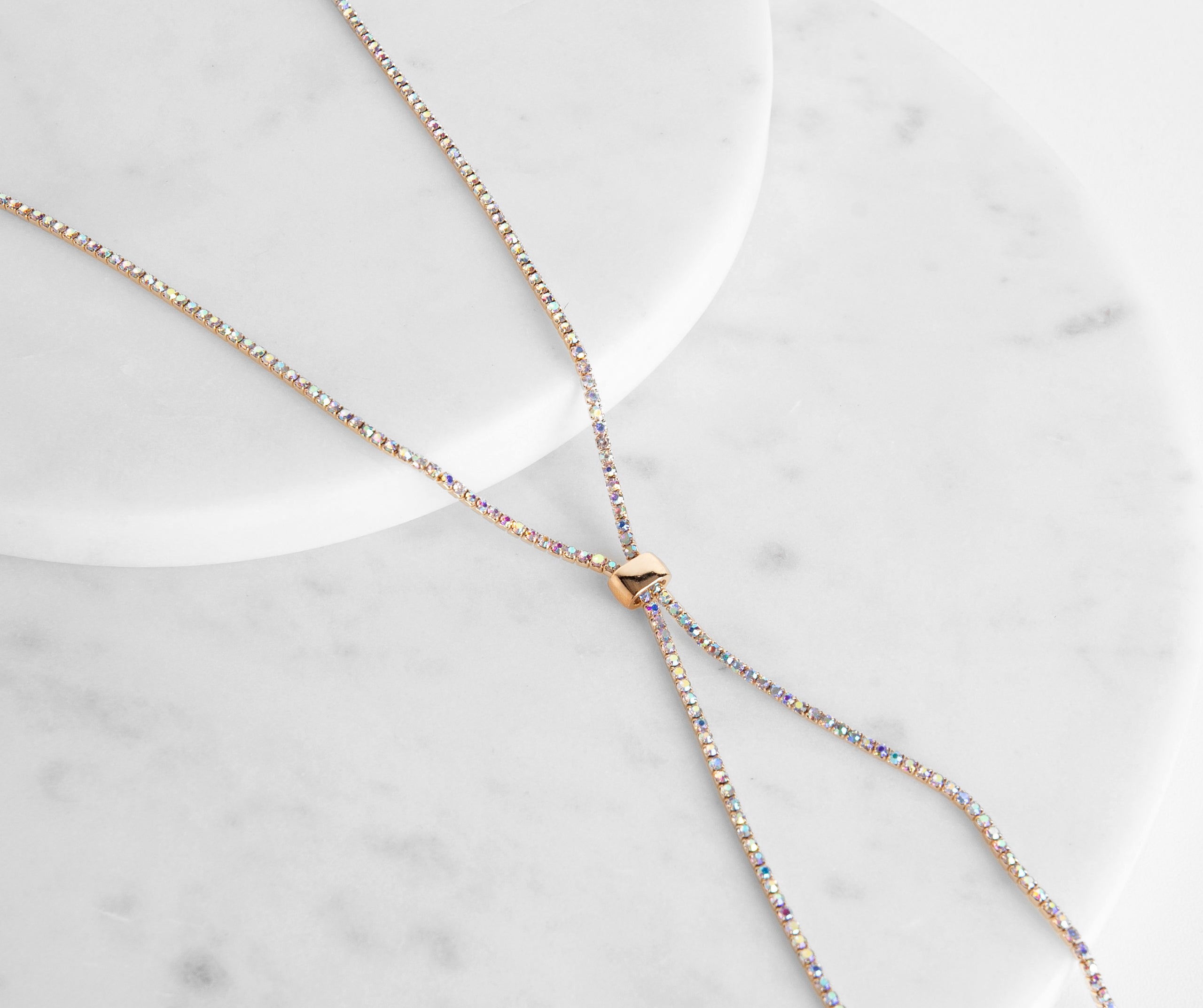 Iridescent Rhinestone Lariat Necklace