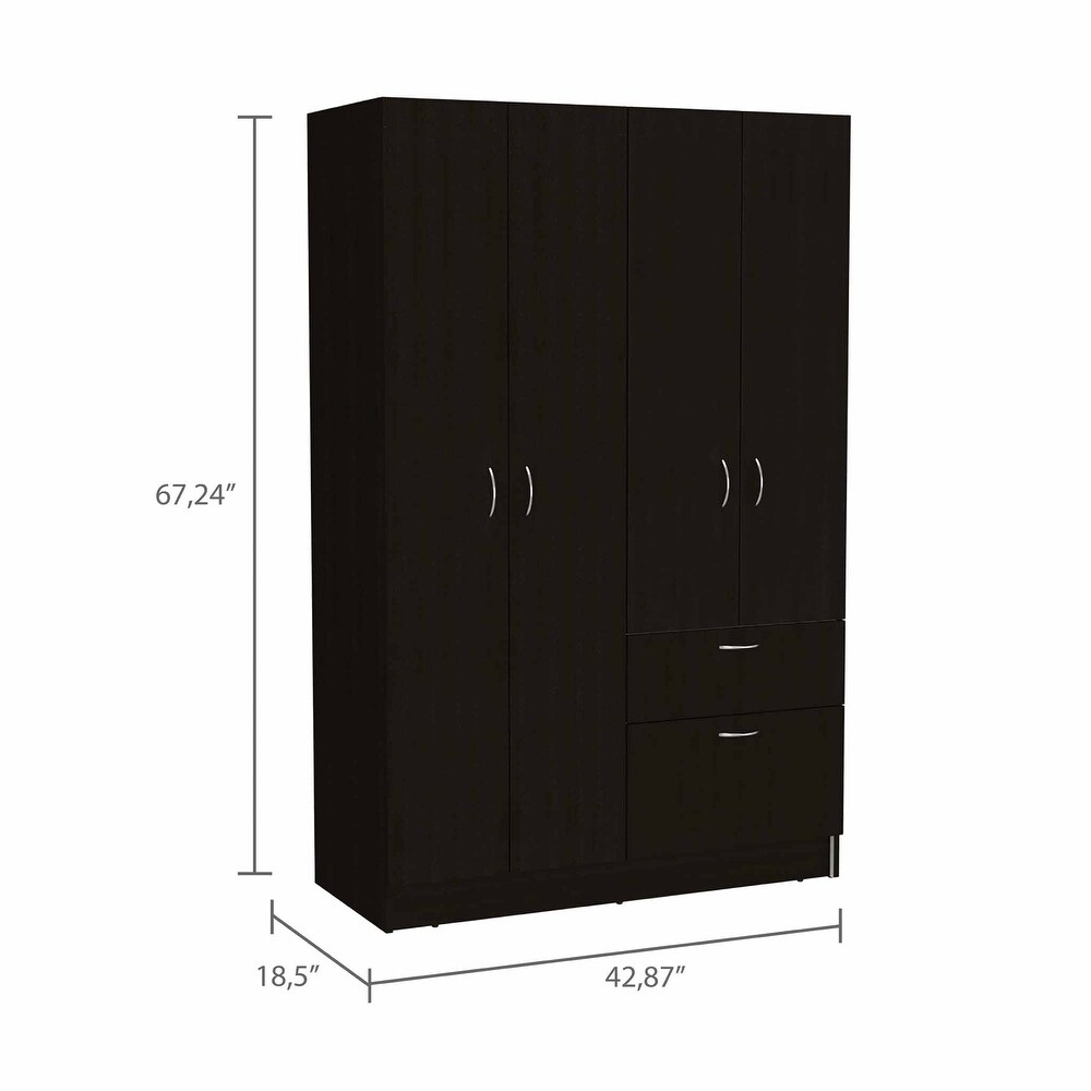 Rectangle 4 Door Armoire w/Hanging Rod   Drawer and Shoe Cabinet