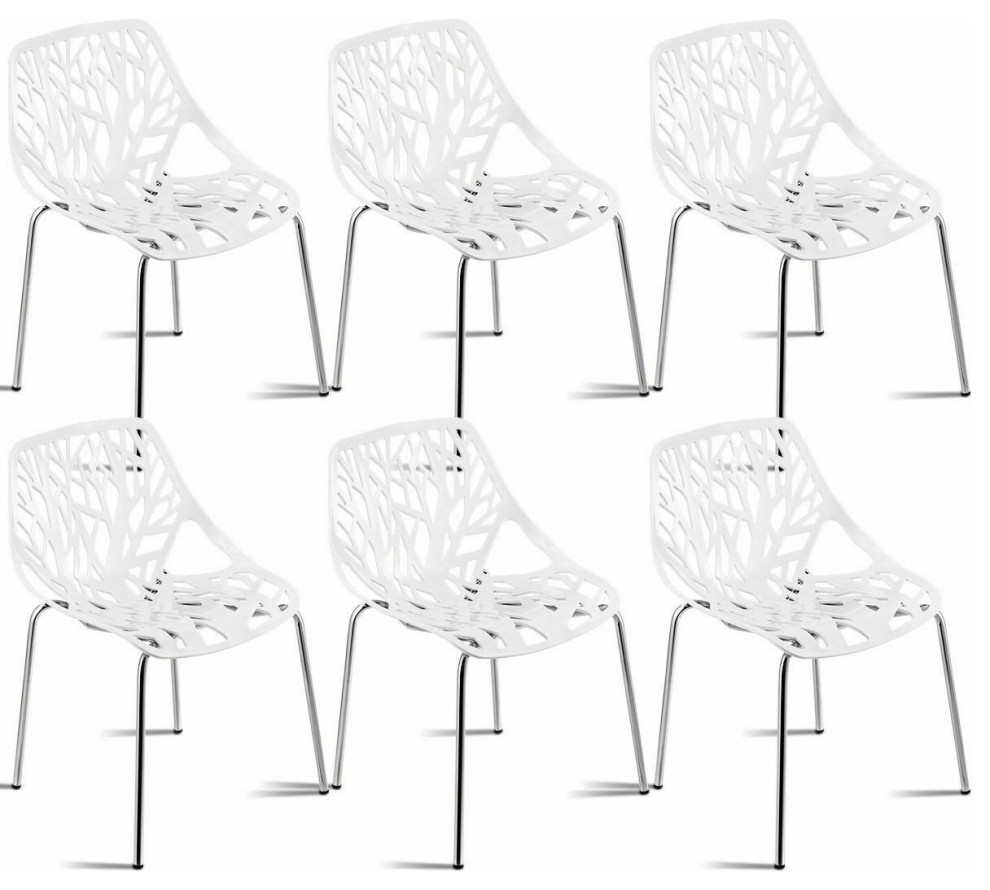 Costway Set Of 6 Birch Sapling Plastic Dining Chairs Stackable Armless White   Contemporary   Dining Chairs   by Costway INC.  Houzz