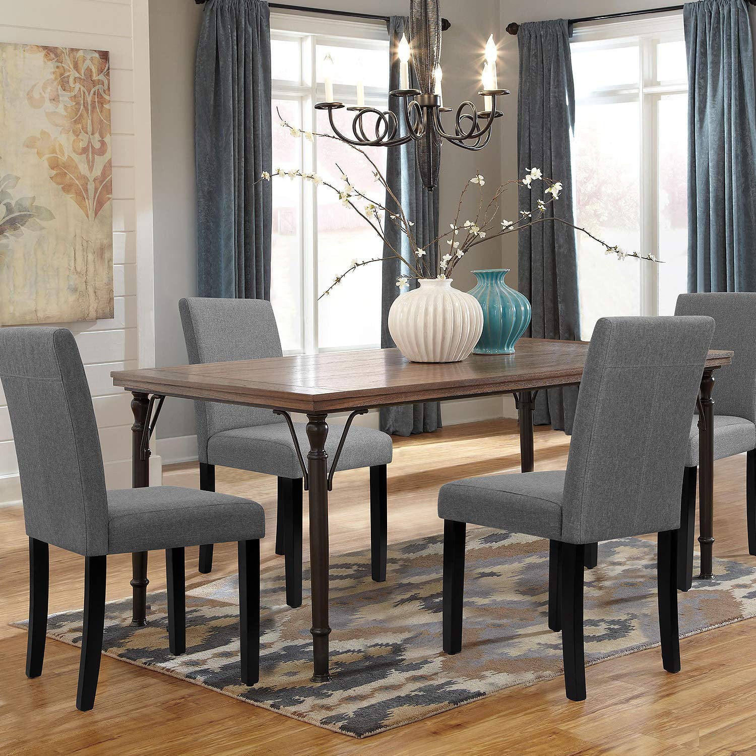 Lacoo Dining Chairs Modern Upholstered Set of 4 Fabric Dining Chairs with Wood Legs， Gray