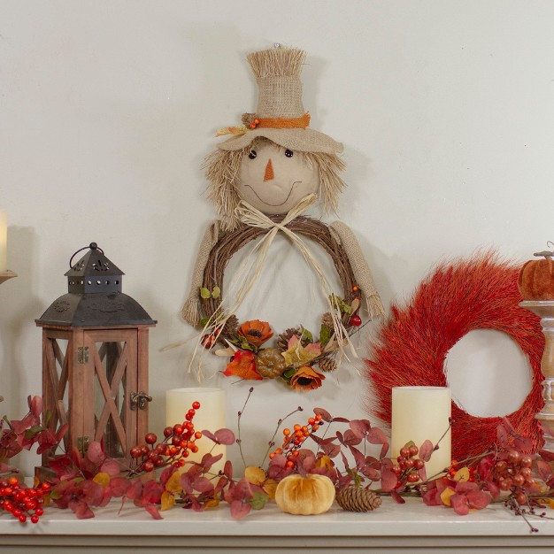 Tan And Orange Fall Harvest Scarecrow Wreath Wall Decor