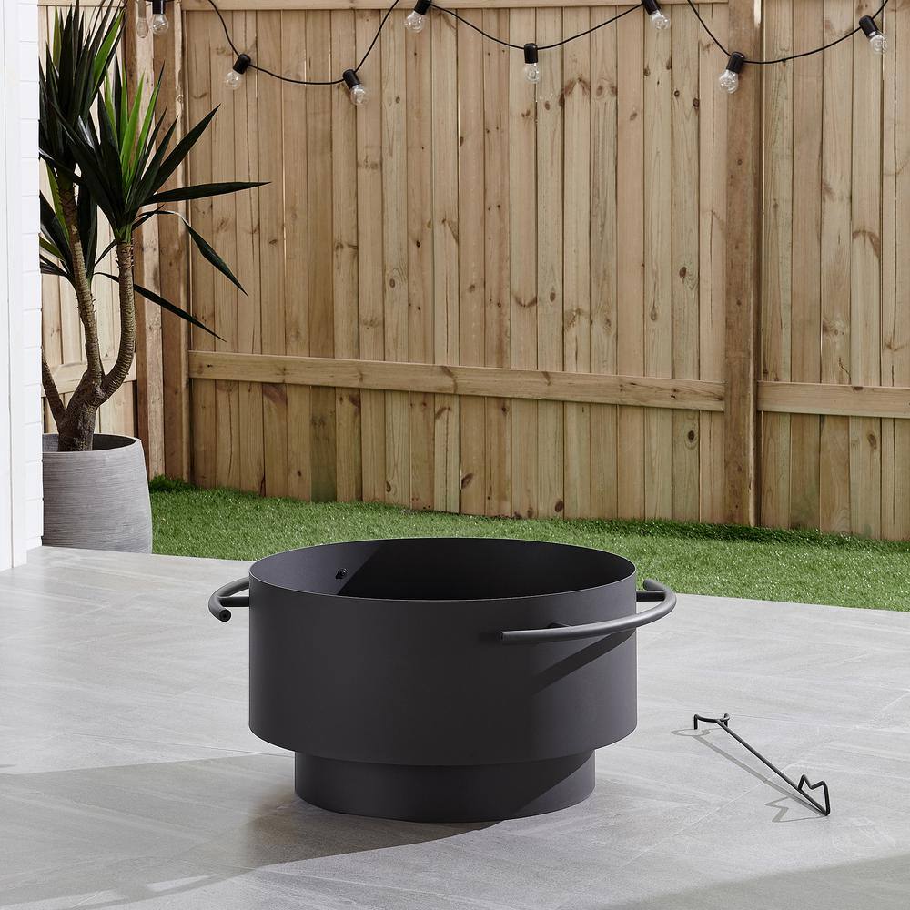 OVE Decors Brooks 24 in. x 13.4 in. Round Charcoal Powder Coated Steel Wood Burning Fire Pit 15PFP-BROO24-CH