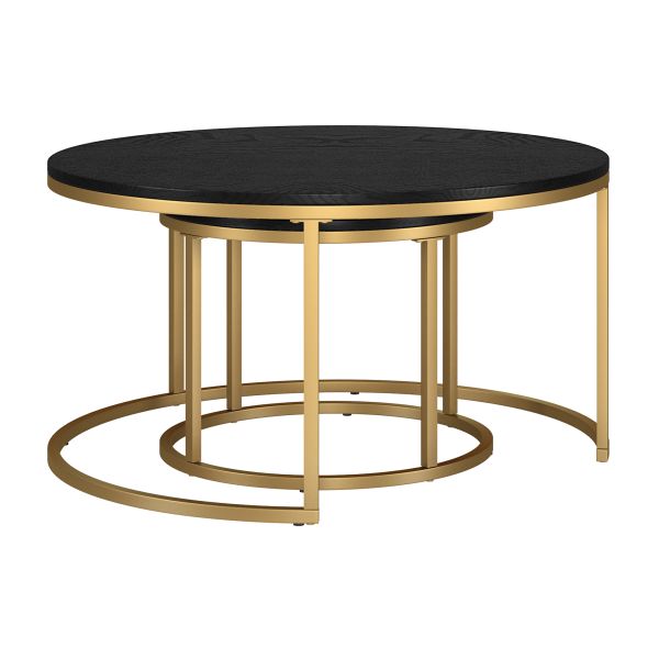 Watson Round Nested Coffee Table with MDF Top in Gold/Black Grain