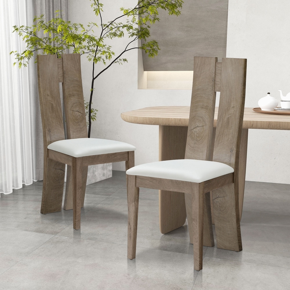 Set of 2 Dining Chair with PU Leather Cushion Seat and Wooden Back