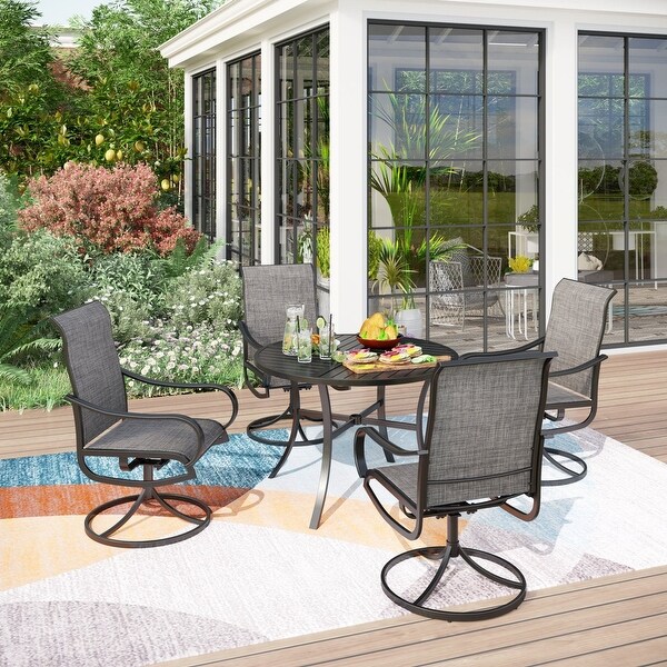 MAISON ARTS 5Piece Patio Dining Set of 4 Sling Swivel Chairs and 1 Round Ecoating Dining Table with Umbrella Hole