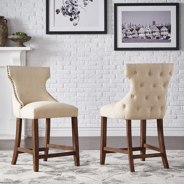 Lianna Nailhead Trim Linen Upholstered Stools (Set of 2) by iNSPIRE Q Artisan