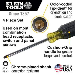 Klein Tools 4-Piece Square Recess Screwdriver Set- Cushion Grip Handles 85664