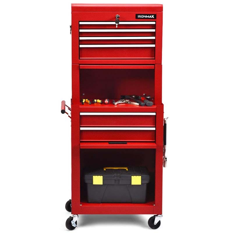 6-Drawer Rolling Tool Chest Cabinet with Riser & Lock, 3 in 1 Big Toolbox Organizer for Workshop Garage