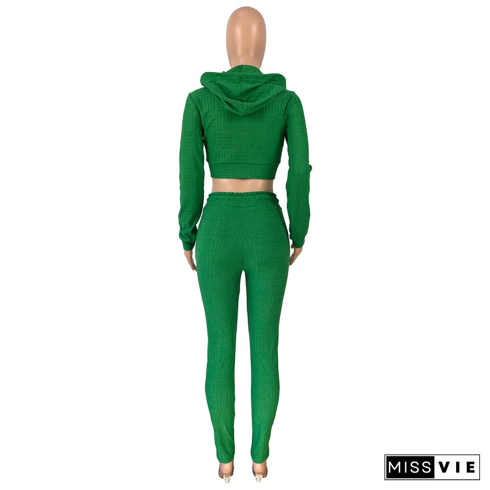 Zipper Hooded Jacket Crop Top Pencil Pants Tracksuit