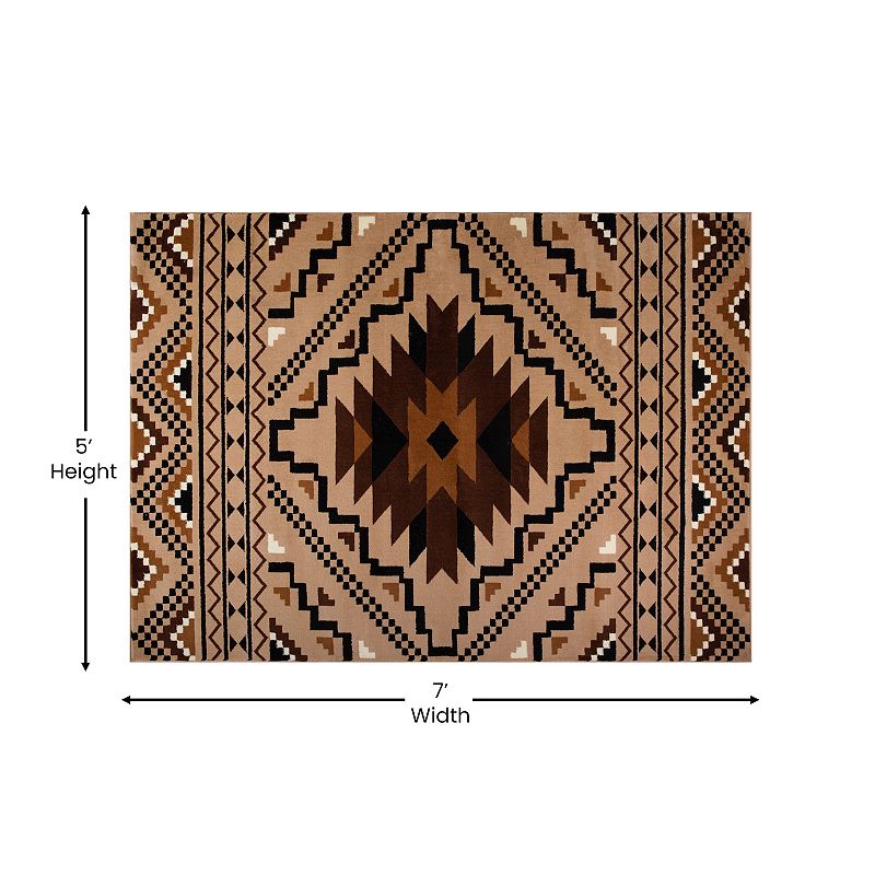 Masada Rugs Winslow Collection 5'x7' Southwestern Print Accent Rug in Brown， Beige and Black with Cotton Backing