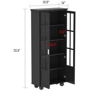 FUFUGAGA 72.3 in. Black Wood 5-Shelf Standard Bookcase with Ball-Shape Legs DRF-WFKF180068-01-d