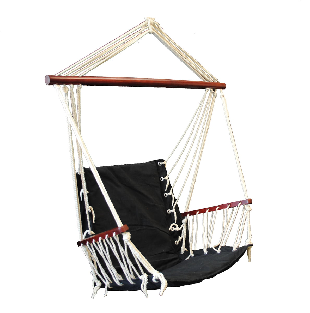 OMNI Patio Swing Seat Hanging Hammock Cotton Rope Chair With Cushion Seat - Black