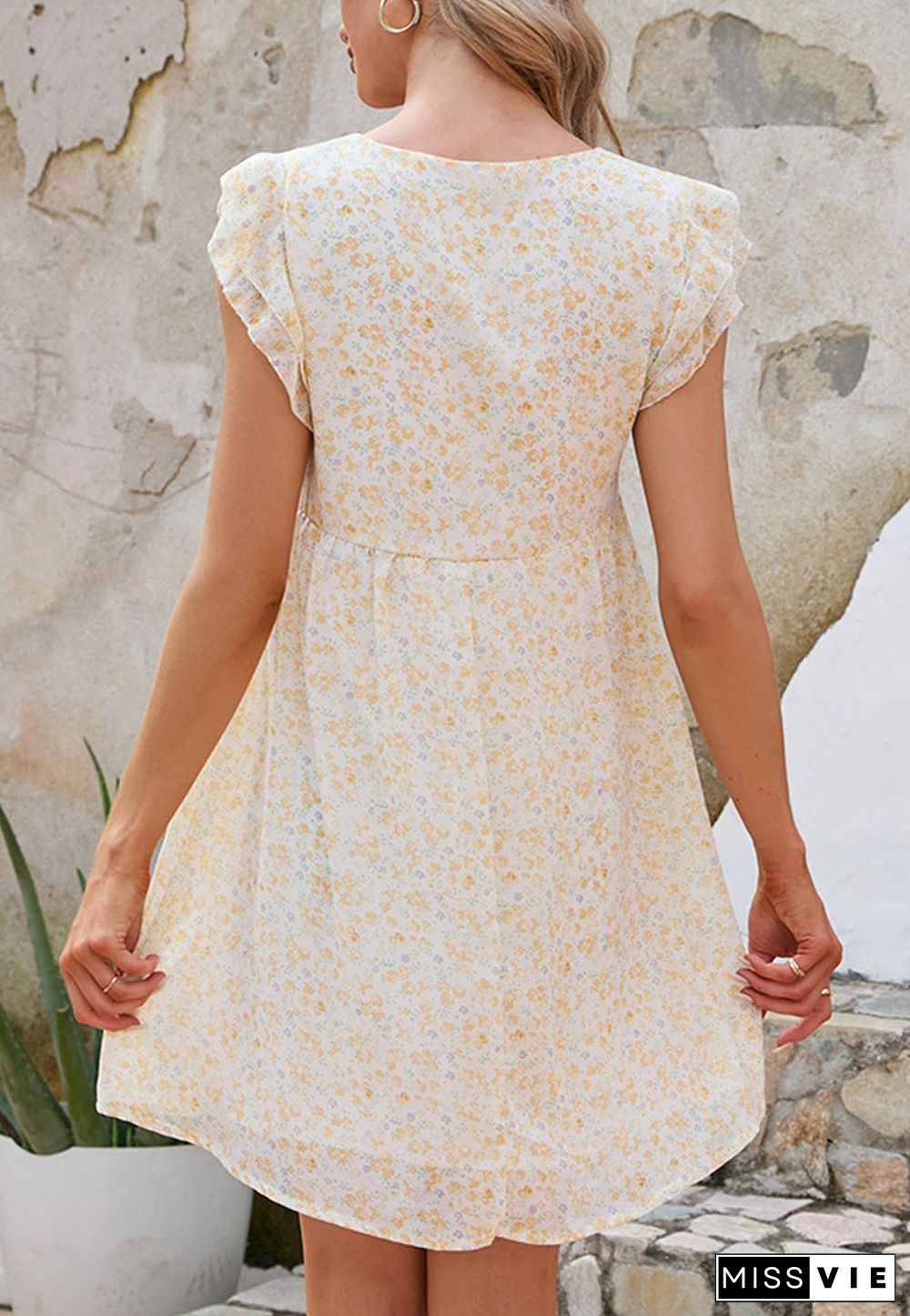 Tiered Ruffle Sleeve Floral Swing Dress